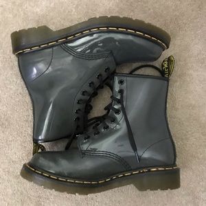 Gray Patent Leather Doc Martens Boots